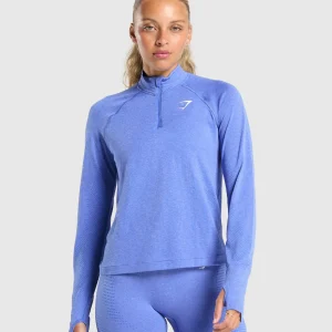 Outlet Gymshark Vital Seamless 1/4 Zip Pullover LiftBlue/Marl