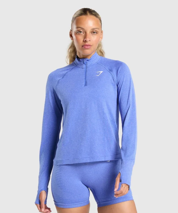 Outlet Gymshark Vital Seamless 1/4 Zip Pullover LiftBlue/Marl