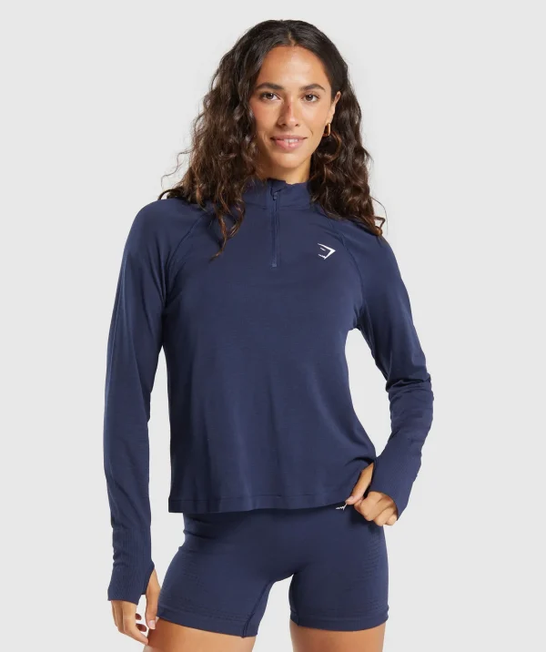 Best Gymshark Vital Seamless 1/4 Zip Pullover HeavyBlue/Marl