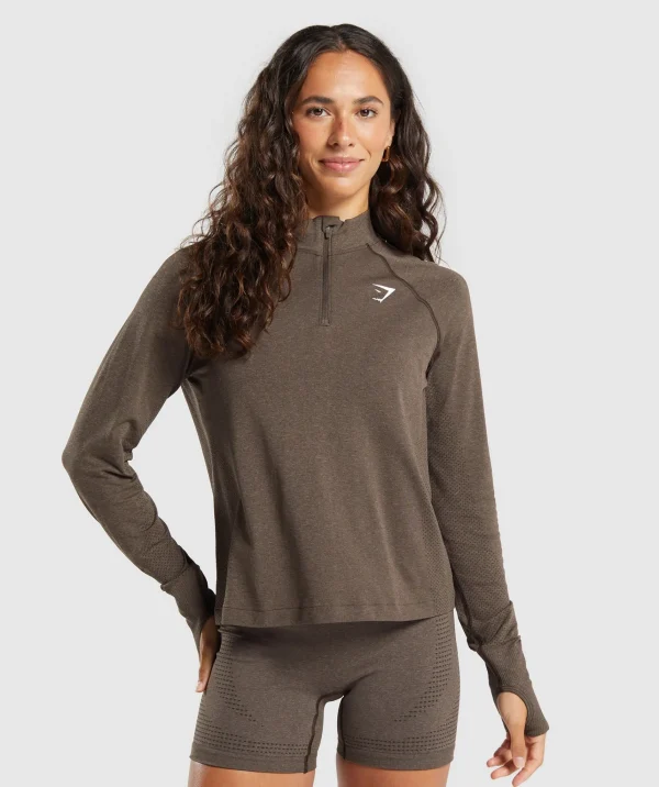 New Gymshark Vital Seamless 1/4 Zip Pullover PennyBrownMarl