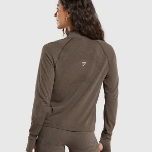 New Gymshark Vital Seamless 1/4 Zip Pullover PennyBrownMarl