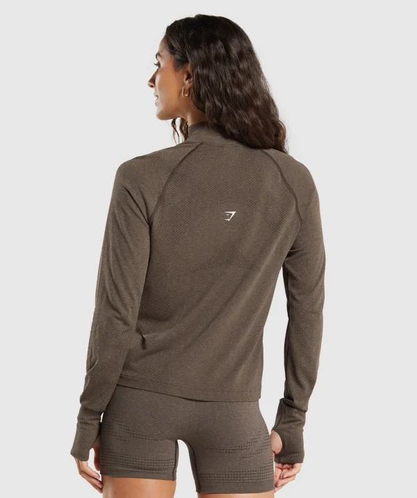 New Gymshark Vital Seamless 1/4 Zip Pullover PennyBrownMarl