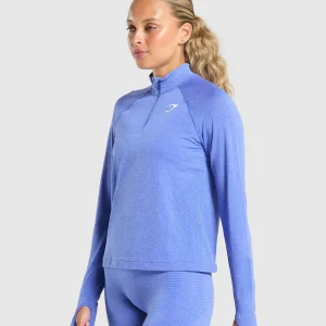 Outlet Gymshark Vital Seamless 1/4 Zip Pullover LiftBlue/Marl