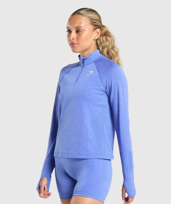 Outlet Gymshark Vital Seamless 1/4 Zip Pullover LiftBlue/Marl