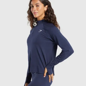 Best Gymshark Vital Seamless 1/4 Zip Pullover HeavyBlue/Marl