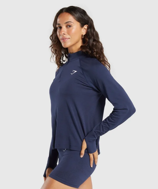 Best Gymshark Vital Seamless 1/4 Zip Pullover HeavyBlue/Marl