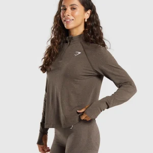 New Gymshark Vital Seamless 1/4 Zip Pullover PennyBrownMarl