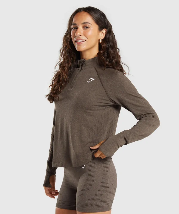 New Gymshark Vital Seamless 1/4 Zip Pullover PennyBrownMarl