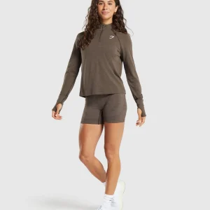 New Gymshark Vital Seamless 1/4 Zip Pullover PennyBrownMarl