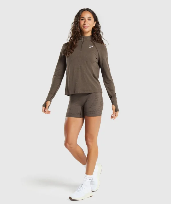 New Gymshark Vital Seamless 1/4 Zip Pullover PennyBrownMarl