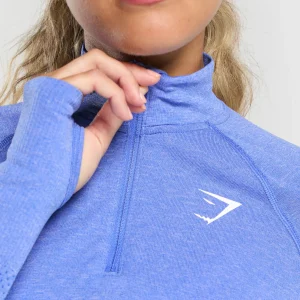 Outlet Gymshark Vital Seamless 1/4 Zip Pullover LiftBlue/Marl