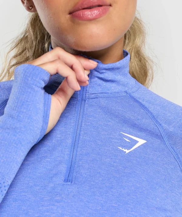 Outlet Gymshark Vital Seamless 1/4 Zip Pullover LiftBlue/Marl