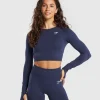 Fashion Gymshark Vital Seamless Crop Top HeavyBlue/Marl