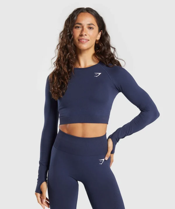 Fashion Gymshark Vital Seamless Crop Top HeavyBlue/Marl