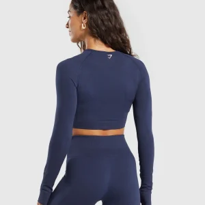 Fashion Gymshark Vital Seamless Crop Top HeavyBlue/Marl