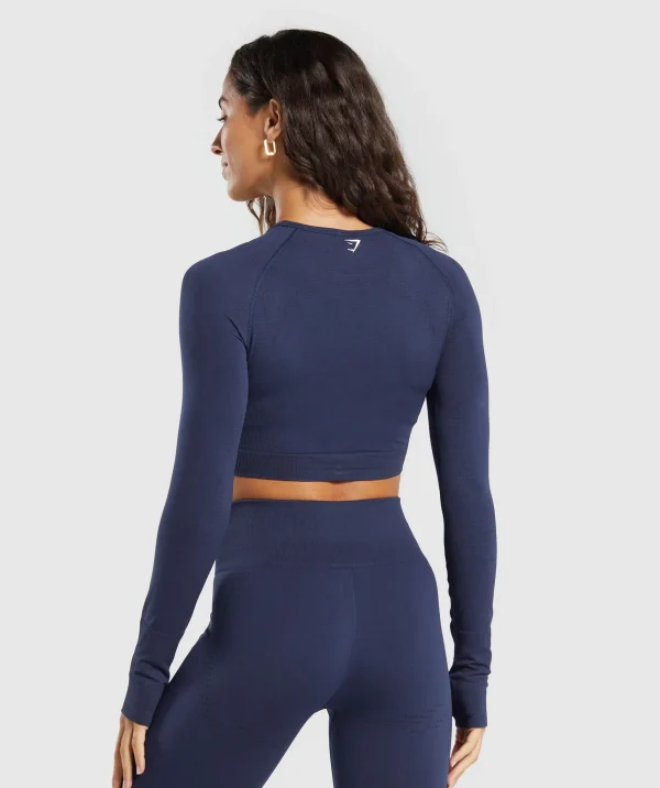 Fashion Gymshark Vital Seamless Crop Top HeavyBlue/Marl