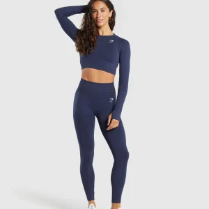 Fashion Gymshark Vital Seamless Crop Top HeavyBlue/Marl