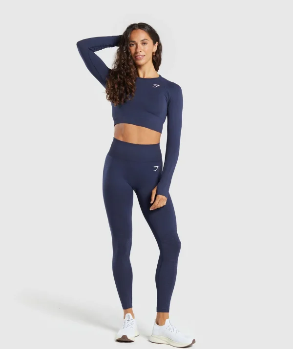 Fashion Gymshark Vital Seamless Crop Top HeavyBlue/Marl