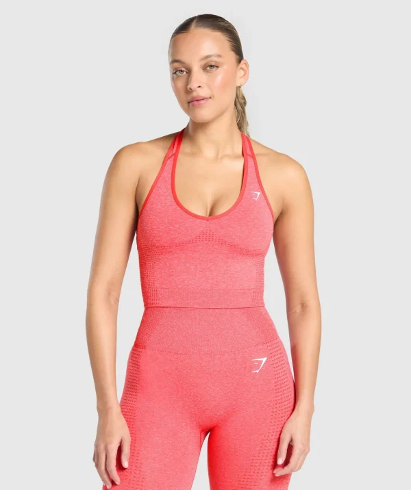 New Gymshark Vital Seamless Halter Neck Tank With Shelf CoralRedMarl