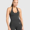 Fashion Gymshark Vital Seamless Halter Neck Tank With Shelf BlackMarl