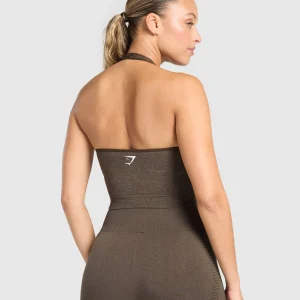 Outlet Gymshark Vital Seamless Halter Neck Tank With Shelf PennyBrownMarl