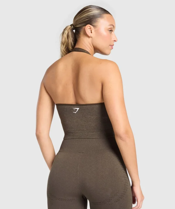 Outlet Gymshark Vital Seamless Halter Neck Tank With Shelf PennyBrownMarl