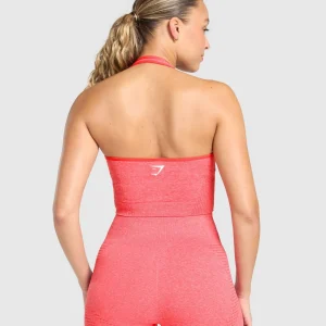 New Gymshark Vital Seamless Halter Neck Tank With Shelf CoralRedMarl