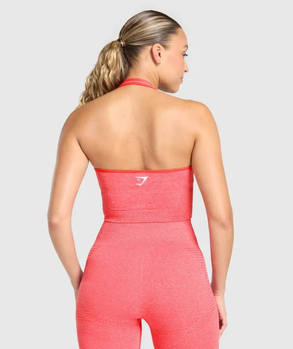 New Gymshark Vital Seamless Halter Neck Tank With Shelf CoralRedMarl