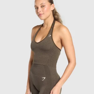 Outlet Gymshark Vital Seamless Halter Neck Tank With Shelf PennyBrownMarl