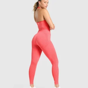 New Gymshark Vital Seamless Halter Neck Tank With Shelf CoralRedMarl