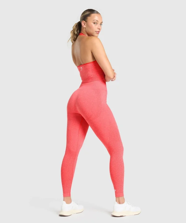 New Gymshark Vital Seamless Halter Neck Tank With Shelf CoralRedMarl