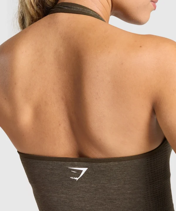 Outlet Gymshark Vital Seamless Halter Neck Tank With Shelf PennyBrownMarl