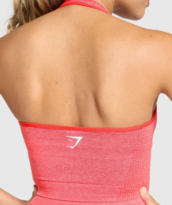 New Gymshark Vital Seamless Halter Neck Tank With Shelf CoralRedMarl