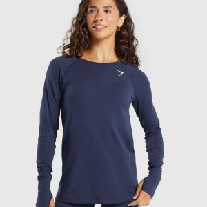 Online Gymshark Vital Seamless Light Long Sleeve Top HeavyBlue/Marl