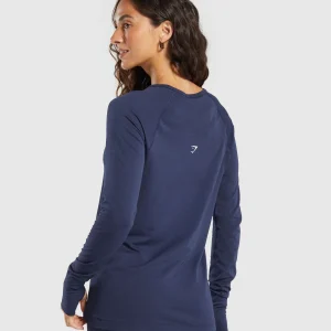 Online Gymshark Vital Seamless Light Long Sleeve Top HeavyBlue/Marl