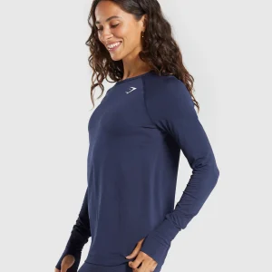 Online Gymshark Vital Seamless Light Long Sleeve Top HeavyBlue/Marl