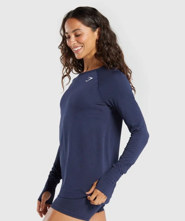 Online Gymshark Vital Seamless Light Long Sleeve Top HeavyBlue/Marl