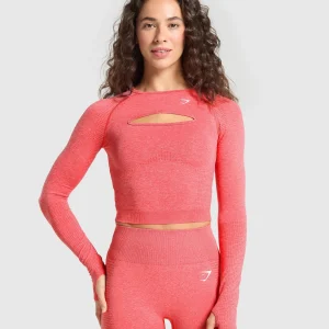 Outlet Gymshark Vital Seamless Long Sleeve Cut Out Top CoralRedMarl