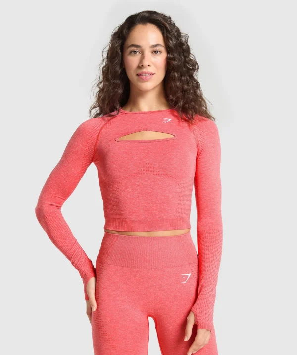 Outlet Gymshark Vital Seamless Long Sleeve Cut Out Top CoralRedMarl