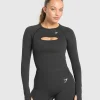 Online Gymshark Vital Seamless Long Sleeve Cut Out Top BlackMarl