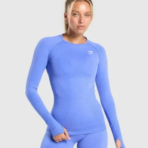 New Gymshark Vital Seamless Long Sleeve Top LiftBlue/Marl