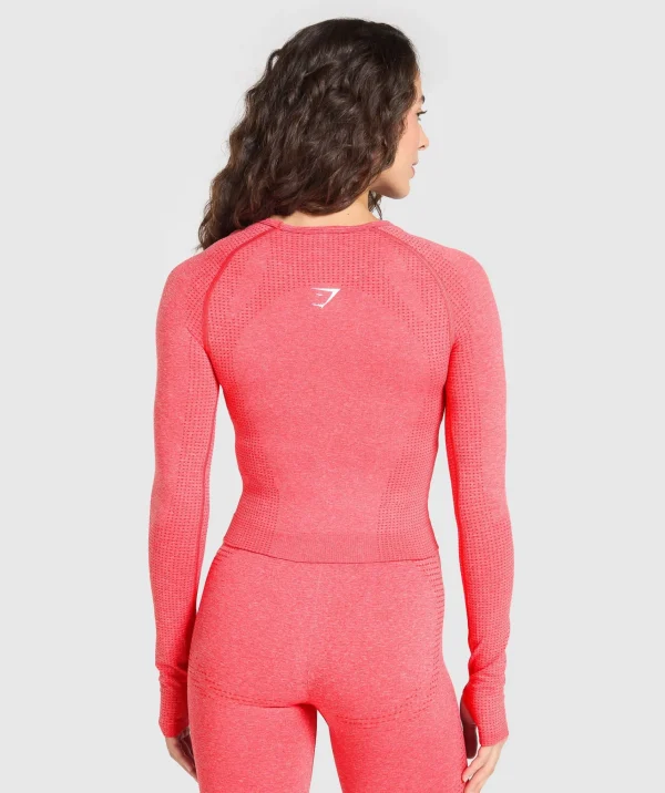 Outlet Gymshark Vital Seamless Long Sleeve Cut Out Top CoralRedMarl