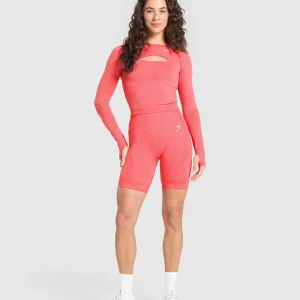 Outlet Gymshark Vital Seamless Long Sleeve Cut Out Top CoralRedMarl