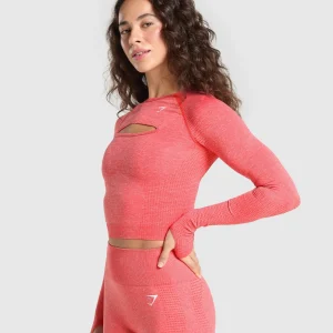 Outlet Gymshark Vital Seamless Long Sleeve Cut Out Top CoralRedMarl