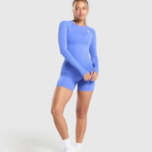 New Gymshark Vital Seamless Long Sleeve Top LiftBlue/Marl