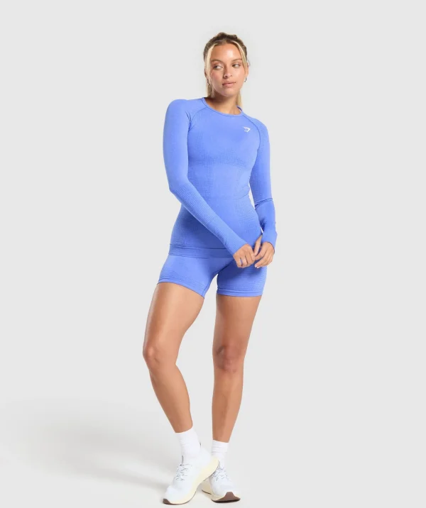 New Gymshark Vital Seamless Long Sleeve Top LiftBlue/Marl