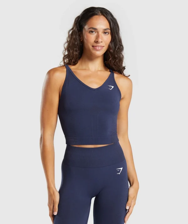 Hot Gymshark Vital Seamless Midi Tank HeavyBlue/Marl