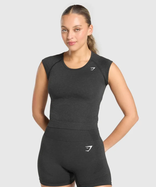 Online Gymshark Vital Seamless Scoop Neck Top BlackMarl