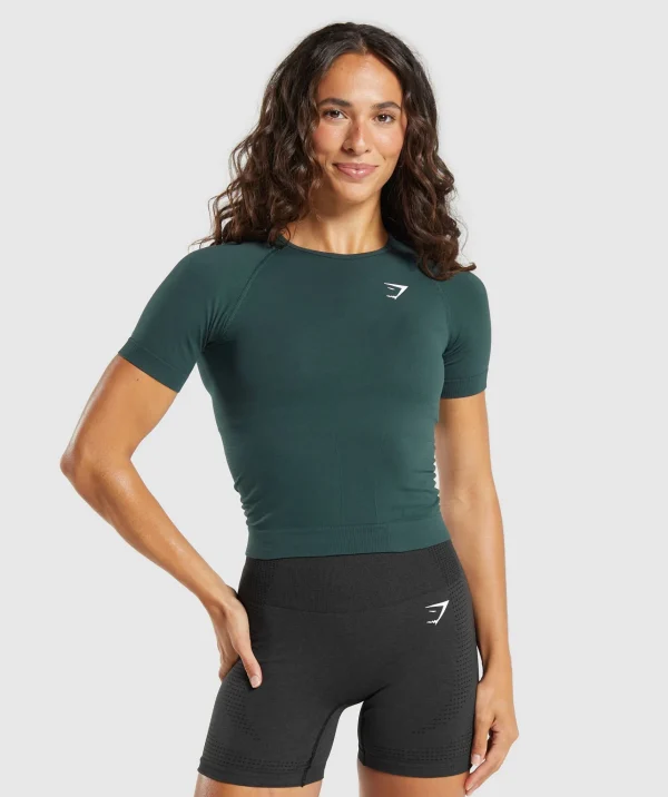 Outlet Gymshark Vital Seamless Tight T-Shirt WoodlandGreen/Marl