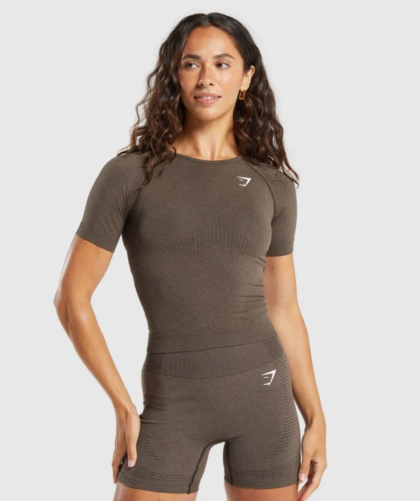 Online Gymshark Vital Seamless Tight T-Shirt PennyBrownMarl